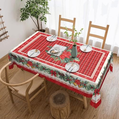 Weihnachts Rechteckige Tischdecke 140×180 cm, Rote BüFfel-Karo-Weihnachts Blumen Tischdecke, Krempfeste FüR Party, Heimabende Weihnachts Dekorationen Polyester Waschbar Tischdecke von JhcsDy