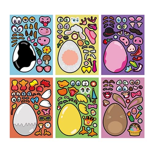 24 Stück Ostern Make a Face Aufkleber, Ostern Gesichtswechsel Tieraufkleber, Bunte Eier Hase Küken Schaf Stickers, 6 Stile Party Supplies für Kinder Basteln Scrapbooking Favor Geschenke von JiNks