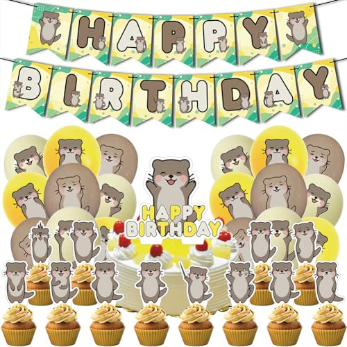 32 Pcs Otter Geburtstags Ballon Deko Otter Theme Party Supplies Cake Topper Kinder Tier Otter Banner Ballons Kuchen Toppers für Baby Shower von JiNks