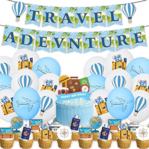 Bon Voyage Party Dekorationen Reise Thema Cupcake Toppers Partyzubehör Zum Thema Weltreise Banner Reise Thema Party Deko für Geburtstag Abschluss Ruhestand Party Schulabgänger Abschied Reisen von JiNks