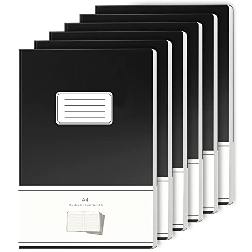 JiaWei 6 Stück Notizbuch A4 Liniert, 32 Blatt 64 Seite, 80 g/m², Notizheft, Notizbücher, Augenschutz-Papier, Einband aus Schwarz Kunstdruckpapier von JiaWei