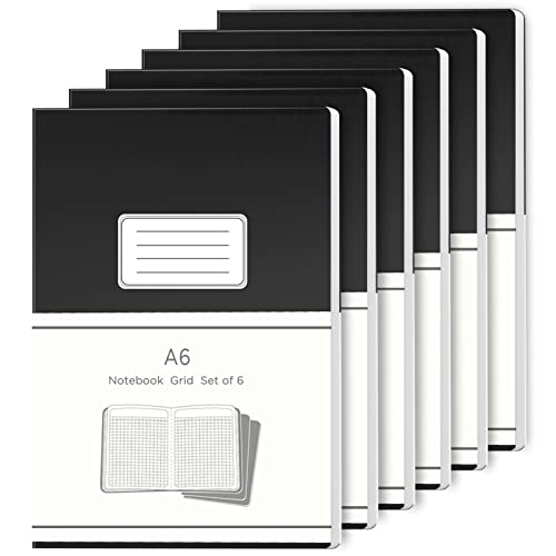 JiaWei 6 Stück Notizbuch A6 Kariert, 32 Blatt 64 Seite, 80 g/m², Notizheft, Notizbücher, Augenschutz-Papier, Einband aus Schwarz Kunstdruckpapier von JiaWei