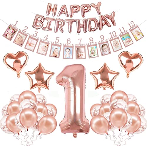 Kindergeburtstag Deko Mädchen 1 Jahr Rosa,Mädchen Erster Geburtstag Party Set,Deko 1 Geburtstag Mädchen Rosegold,1 Jahr Ballons Mädchen,Erste Geburtstag Deko Mädchen (E) von Jiahuade