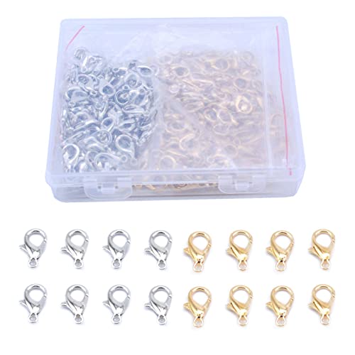 Paket von 200 Hummer Verschlüsse, Premium Legierung Schmuck Herstellung Zubehör, 100 Pcs Gold Hummer Verschluss und 100 Pcs Silber Hummer Verschluss, Kette Verschluss Schmuck Verschlüsse(Gold+Silber) von Jiakalamo