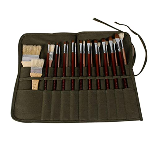 Pinseltasche, 22 Löcher, Leinwand, Pinseltasche, Aufbewahrungstasche für Künstler, Aquarellmalerei, Ölgemälde, Pinsel, Mehrzwecktasche (Militärgrün) von Jiakalamo