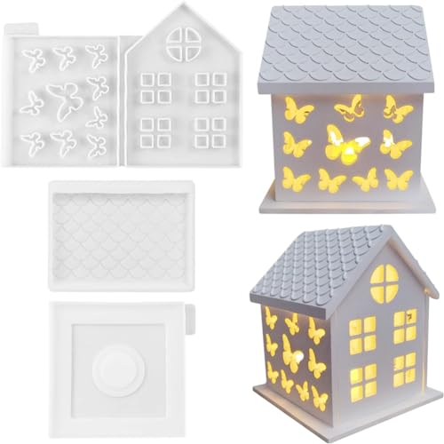 Jialouboo 1 Set 3D-Haus-Silikonformen für Kunstharz, Beton, Schmetterling, Kerzenhalter, Form, Hausdekoration, Ornamente von Jialouboo