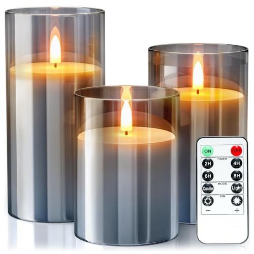 Jialouboo 1 Set flammenlose Kerzen für Weihnachten, Hochzeit, Tischdekoration, Weihnachtskerzen, Batterie (grau) von Jialouboo