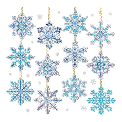 Jialouboo 12 Stück DIY Schneeflocke Schlüsselanhänger Lesezeichen Material Kit Diamant Mosaik Handwerk Kits Handgemachte Anhänger B von Jialouboo