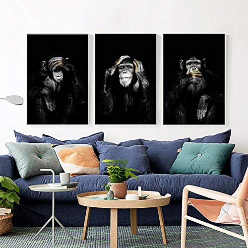 3 lustige Affenbilder - Große Größe Poster Leinwand Malerei Tier Wandkunst Poster Und Druck Für Wohnzimmer Wohnkultur 60x80cm (24x32in) x3 Mit Rahmen von Jianghu Art