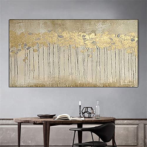 Jianghu Art Große Schlafzimmer gerahmte Wandkunst Moderne Retro-Ölgemälde auf Leinwand Beige Grau Gold Baumbilder für Wohnzimmer 75 x 150 cm (30 x 59 Zoll) mit Rahmen von Jianghu Art