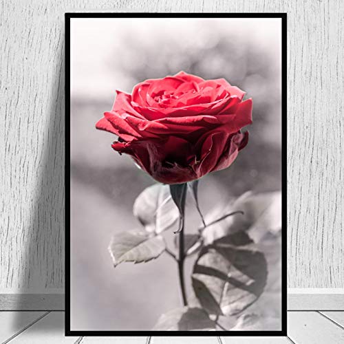 Jianghu Art Hochzeit Schlafzimmer Dekor - Leinwand Gemälde Für Heimtextilien Romantische Rote Rose Blume HD Bild Moderne Wandkunst Poster 30x75cm (12x30in) Mit Rahmen von Jianghu Art