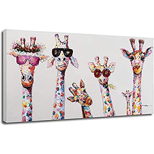 Lustige Tierfamilie Graffiti Kunst Poster und Drucke Giraffe Leinwand Malerei Wandkunst Bild für Kinderzimmer Wohnkultur 60x122cm (24x48in) Mit Rahmen von Jianghu Art