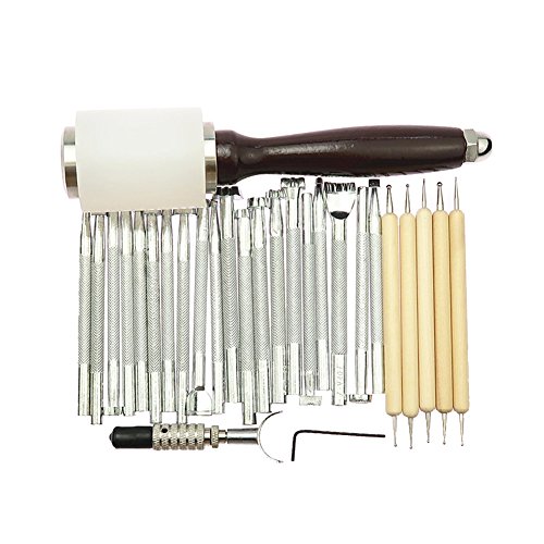 JIAN YA NA 27-teiliges Werkzeug-Set für manuelle Lederverarbeitung und Schnitzerei von Hammer, Prägung, Abschrägung von Jianyana