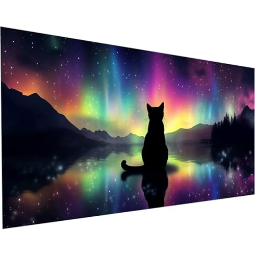 Diamond Painting Erwachsene Katze Diamond Painting XXL 100x200cm Full Drill Polarlicht Diamant Painting Bilder Perlen Bilder Malerei Mosaikherstellung, Home Office Wand Dekor Geschenke Mädchen K-143 von Jiaxaong