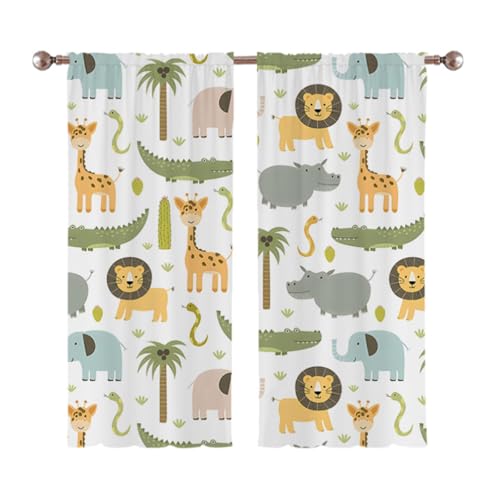 Cartoon-Wildtier-Vorhänge für Jungen, 2 Stück, Kinderzimmer, geeignete Räume, Wald-Dschungel-Druck, Vorhangstoff (105 x 230 cm) von JieRong Fabric