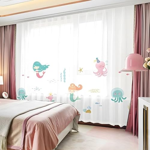 JieRong Fabric Durchsichtige Voile-Vorhänge – 2 Stück Cartoon-Schlafzimmer-Vorhänge für Kinderzimmer – für Jungen- und Mädchenzimmer, Heimdekoration (150 x 180 cm, E) von JieRong Fabric