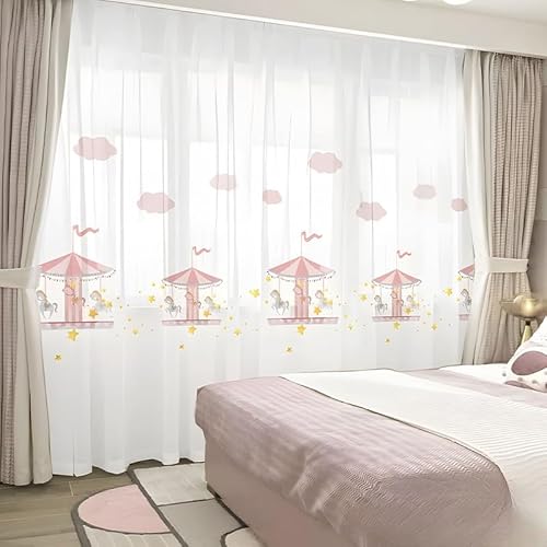 JieRong Fabric Durchsichtige Voile-Vorhänge – 2 Stück Cartoon-Schlafzimmer-Vorhänge für Kinderzimmer – für Jungen- und Mädchenzimmer, Heimdekoration (150 x 180 cm, F) von JieRong Fabric