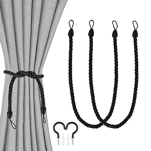 Vorhang Raffhalter, 2 Stück Raffhalter für Vorhänge, Handgestrickt Curtain Tiebacks mit 2 Met Metallschraubenhaken für Wohnzimmer, Office, Schlafzimmer, Cafe (Schwarz) von Cuayaes