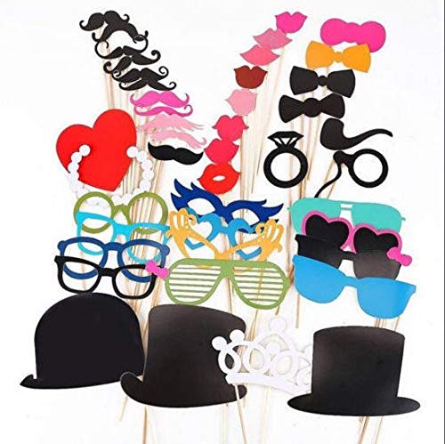 Jieddey Foto Requisiten,44er Pack Fotorequisiten Fotoaccessoires mit Schnurrbart Photo Booth Props Fotografie Zubehör Foto Props Dekorationen für Hochzeit Geburtstag Zirkus Requisiten Party von Jieddey