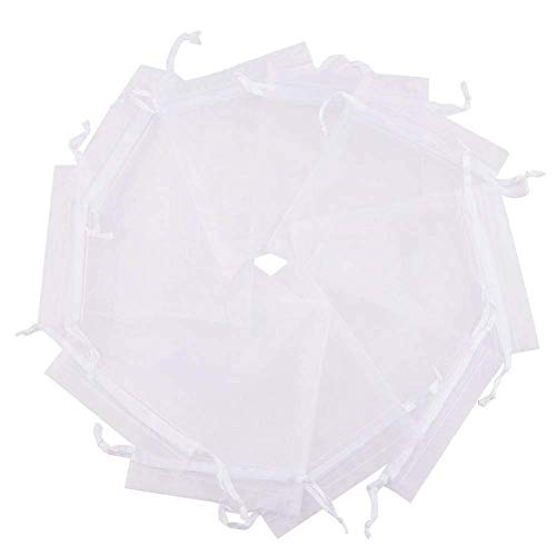 Jieddey Geschenkbeutel,100 PCS Organza Geschenktüten Kleine Geschenksäckchen Organzasäckchen für Hochzeit Säckchen zum Befüllen Partybevorzugung Weihnachten Weiß 9x12CM von Jieddey