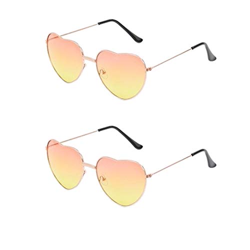 Jieddey Herz Sonnenbrille,2 PCS Hippy Specs Brille Hippie Brille Metallrahmen Retro Vintage Sonnenbrille für Frauen Damen Mädchen Festival 60er 70er Jahre Hippie Phantasie Kostüm Accessoire Gold von Jieddey