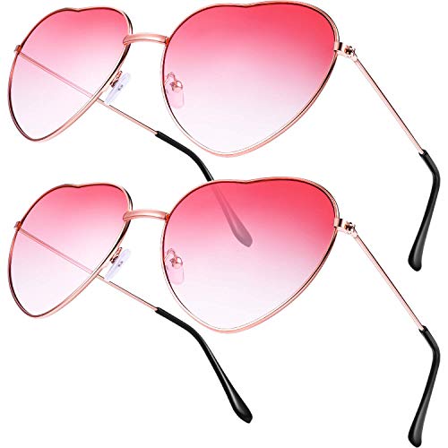 Jieddey Herz Sonnenbrille,2 PCS Hippy Specs Brille Hippie Brille Metallrahmen Retro Vintage Sonnenbrille für Frauen Damen Mädchen Festival 60er 70er Jahre Hippie Phantasie Kostüm Accessoire Rosa von Jieddey