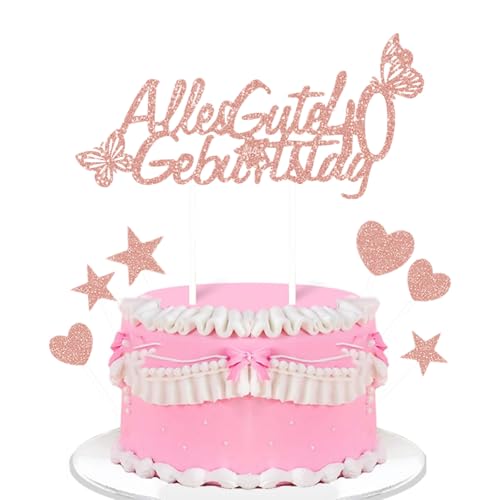 Glitzer Tortenaufsatz - Happy Birthday Cake Topper - Torten Dekorationen für 40. Geburtstagsparty - Glitzerndes Roségold - Ideal für die 40er - Geburtstagsdekoration von Jigspsyzh