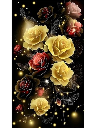 5D Diamond Painting Erwachsene Blumen Großes XXL 100x210cm Diamant Painting Bilder Gelbe Rosen Diamond Art Erwachsene Full DIY Vierkant Diamant Malerei Stickerei Kreuzstich Bilder Home Wand Dekor von Jiian