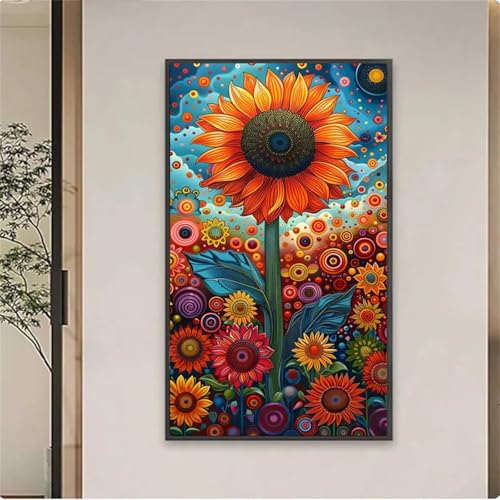 5D Diamond Painting Erwachsene Bunte Sonnenblumen Großes XXL 20x50cm Diamant Painting Bilder Blumen Diamond Art Erwachsene Full DIY Vierkant Diamant Malerei Stickerei Kreuzstich Bilder Home Wand Dekor von Jiian