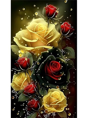 5D Diamond Painting Erwachsene Goldene rote Rosen Großes XXL 20x50cm Diamant Painting Bilder Blumen Diamond Art Erwachsene Full DIY Vierkant Diamant Malerei Stickerei Kreuzstich Bilder Home Wand Dekor von Jiian