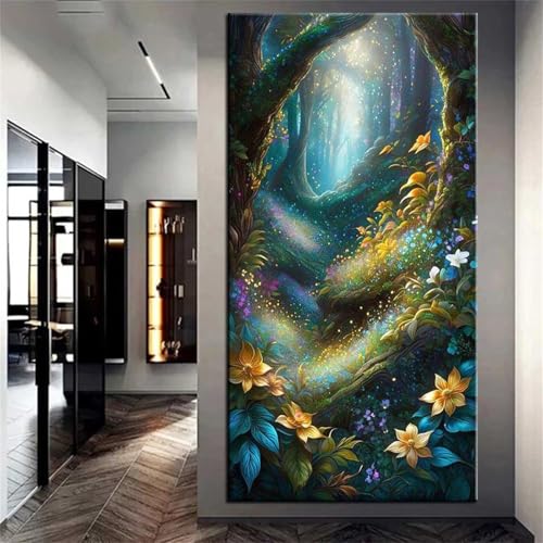 Großes Fantasiewälder Diamond Painting Erwachsene,5D Landschaft Diamant Painting Bilder Erwachsene,DIY Vollbohrer Round Diamond Painting,Stickerei Mosaic Diamant Malerei Set für Wanddekor 100x210cm von Jiian