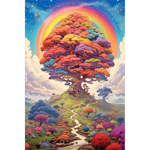 Jiian Diamond Painting Regenbogenbaum,Groß XXL Diamant Painting Bilder Erwachsene,Landschaft 100x210cm 5D Diamant Painting Set DIY Runder Diamant Kunst Stickerei Malerei für Wohnzimmer Dekoration von Jiian