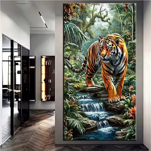 Jiian Diamond Painting Tiger,Groß XXL Diamant Painting Bilder Erwachsene,Dschungel 100x210cm 5D Diamant Painting Set DIY Runder Diamant Kunst Stickerei Malerei für Wohnzimmer Dekoration von Jiian