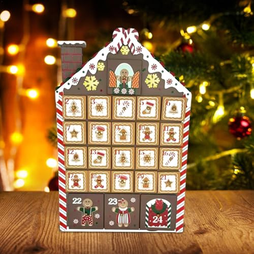 Holz-Adventskalender, Weihnachts-Adventskalender, mit LED-Lichtern, 24 Schubladen, leerer Adventskalender, zum Selbstbefüllen, Countdown für Weihnachtsdekorationen von Jiimhte