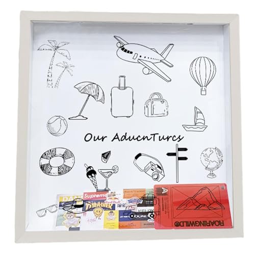 Jiimhte Abenteuer Archivbox, 20x20cm Reiseabenteuer Archiv Schattenbox Reise Sammelbox Tickets Shadow Box Mit Slot MemoryBox Reisen Bilderrahmen Zum BefüLlen Holzrahmen Reisetickets Box von Jiimhte