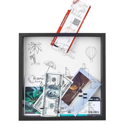 Jiimhte Abenteuer Archivbox Holz, 29x29cm Reiseabenteuer Archiv Schattenbox Reise Sammelbox Tickets Shadow Box Mit Slot MemoryBox Reisen 3D Bilderrahmen Zum BefüLlen Holzrahmen Reisetickets Box von Jiimhte