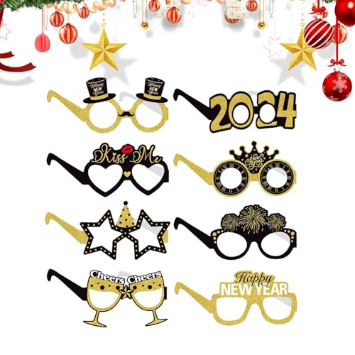 Jiimhte Neujahrsbrille, Papierbrille, 8X tragbare Urlaubsbrille aus Papier, Fotokabinen-Requisiten, Fotografie-Dekoration, Event-Brillengestelle, Silvesterzubehör für Erwachsene von Jiimhte