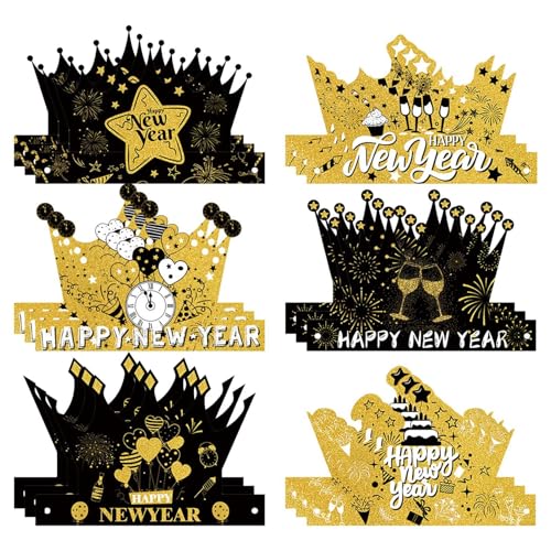 Jiimhte Partyhüte und Kronen - 18X Krone Papierhüte für Silvester - Happy New Year Dekorationen Dekorative Tiara Foto Requisiten Neujahr Kopfbedeckung für Familienfeiern von Jiimhte