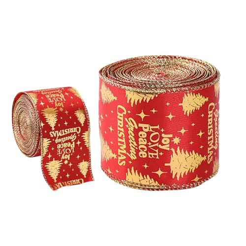 Jiimhte Rotgoldenes Band, Weihnachtsbaumband - Goldfarbenes Glitzerband, Christbaumschmuckband - 2,2 Yards durchsichtiges Samtband aus rotem Organza, Weihnachtsband mit Draht zum Verpacken, für Bäume, Jiimhte Rotgoldenes Band, Weihnachtsbaumband - Goldfarbenes Glitzerband, Christbaumschmuckband - 2,2 Yards durchsichtiges Samtband aus rotem Organza, Weihnachtsband mit Draht zum Verpacken, für Bäume, von Jiimhte
