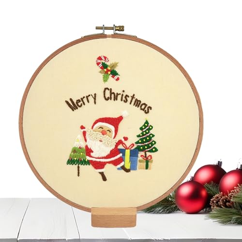 Jiimhte Weihnachts-Stickset, Stickset für Anfänger | 7,87 in Weihnachts-Nadelspitzen-Sets, gestempeltes Stickset mit Weihnachtsmann und Elch - Weihnachtsstich-Sets, gestempeltes Stickset, von Jiimhte