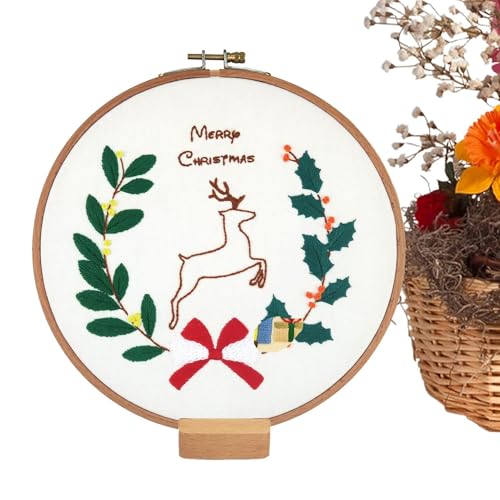 Jiimhte Weihnachts-Sticksets für Erwachsene, Weihnachts-Stickmuster | Gestempeltes Stickset Weihnachten Nadelspitzensets 7,87 Zoll | Handstickzubehör, Anfänger-Stickset für Erwachsene von Jiimhte