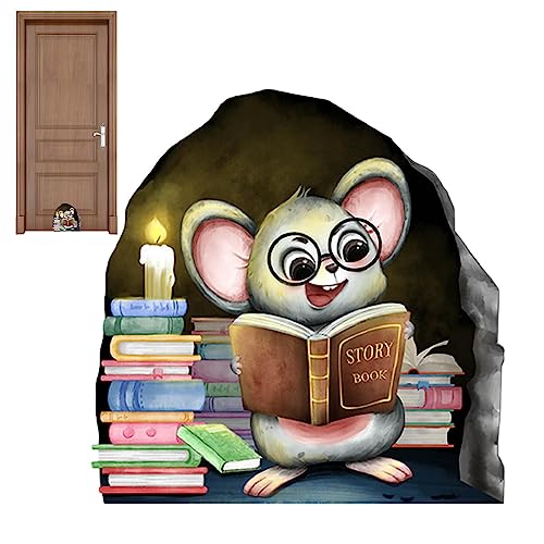 Jildouf Aufkleber Maus Fußleisten, Wandsticker Kindergarten | Cute Reading Book Mouse Kinderzimmer Wandsticker Cartoon Aufkleber Nachtleuchtend für Steckdose von Jildouf