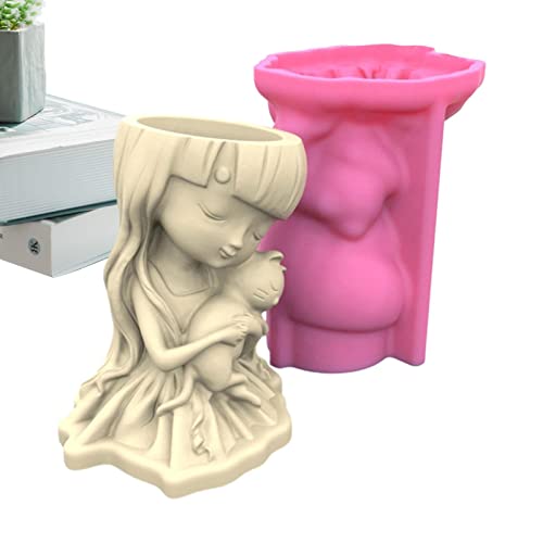 Jildouf Harzform Pot Girl - Zement Blumenvasen Formen für Mädchen und Katze - Blumentopf Vase Form für Beton Epoxidharz Zement Gips Form für Ton Form von Jildouf