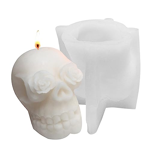 Silikon-Totenkopf-Formen für Harz, 2 Stück, Silikon-Rosen-Schädelform, Epoxidharz-Gussform | Lebensmittelechte Halloween-Kerzenformen für Kerzenherstellung, DIY, handgefertigt, Heimdekoration, von Jildouf