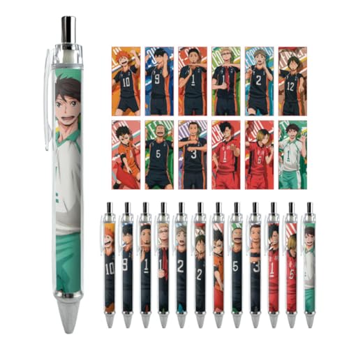 Jilijia 12 Stück Anime Haikyuu!! Gelschreiber, schwarze Tinte, 0,5 mm Kugelschreiber, Push-Action, Unisex, Schulbedarf, Fan-Geschenk von Jilijia