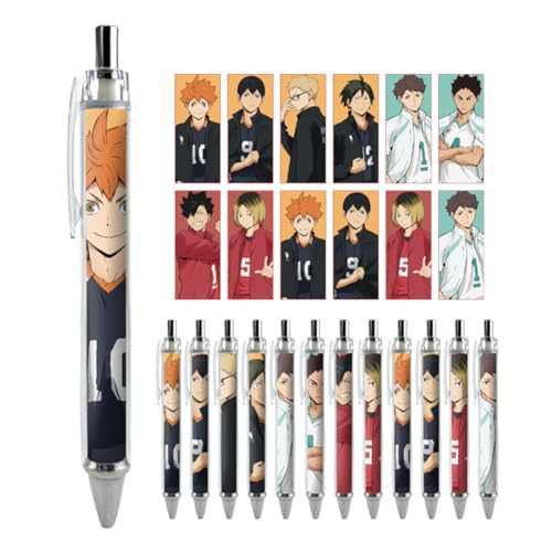 Jilijia 12 Stück Anime Haikyuu!! Gelschreiber, schwarze Tinte, 0,5 mm Kugelschreiber, Push-Action, Unisex, Schulbedarf, Fan-Geschenk von Jilijia