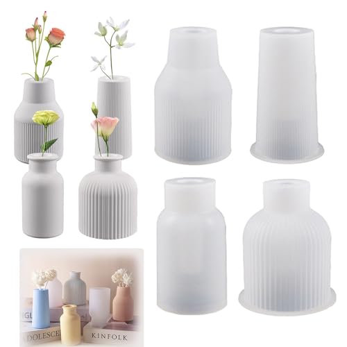 4 Stück Epoxidharz Silicon Vase, Vase Silicone Mould, Epoxy Resin Moulds, Handgefertigte Silikonform, DIY Blumenvase Resin Moulds, DIY-Vasenformen Aus Harz für Stifthalter und Vasen von Jilskl