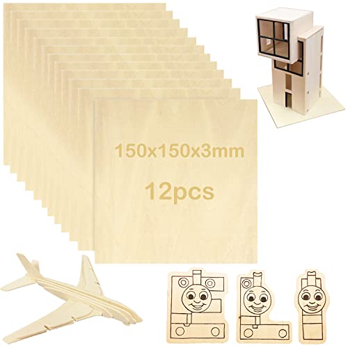 12 Holzschilder Holzbrett Balsa DIY 150 x 150 x 3 mm Blätter Holz für Modellbau DIY Brandmalerei Lasergravur Holz Laser-Schneiden Gravuren Lasergravur von JinPhon