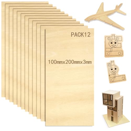 Set mit 12 Holzplatten aus Sperrholz, Balsa, 3 mm, Holzblätter, für Modellbau, Basteln, Brandmalerei, Lasergravur, Balsa-Brett, Lasergravur von JinPhon