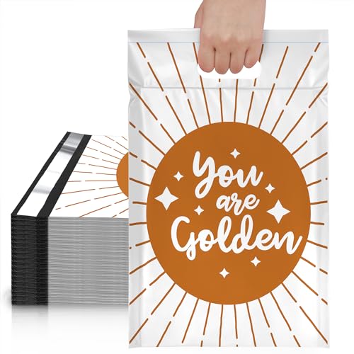 JinRuiKJ Poly-Versandtaschen mit Griff, 10 x 13, 100 Stück, Upgrade-Design, Versandtaschen für kleine Unternehmen, leicht zu tragende Verpackungstaschen, selbstklebende Versandtaschen – You are Golden von JinRuiKJ